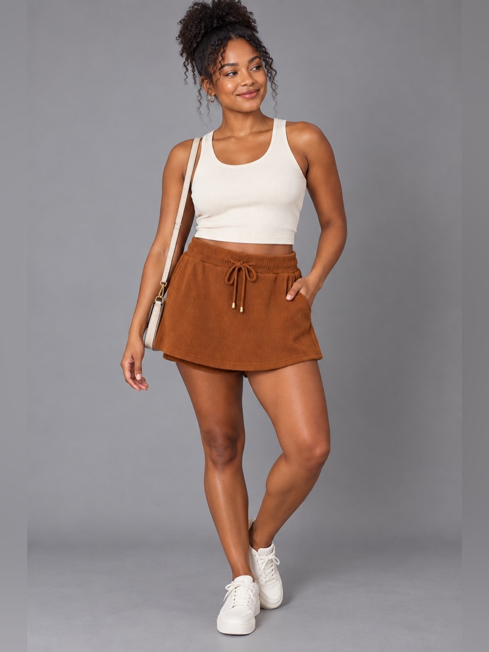 Jess Lea NWT Chestnut Ribbed Skort Built-In Shorts Drawstring M